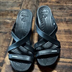 CROCS Black Strappy Slide Sandals/heels sz women’s 8
